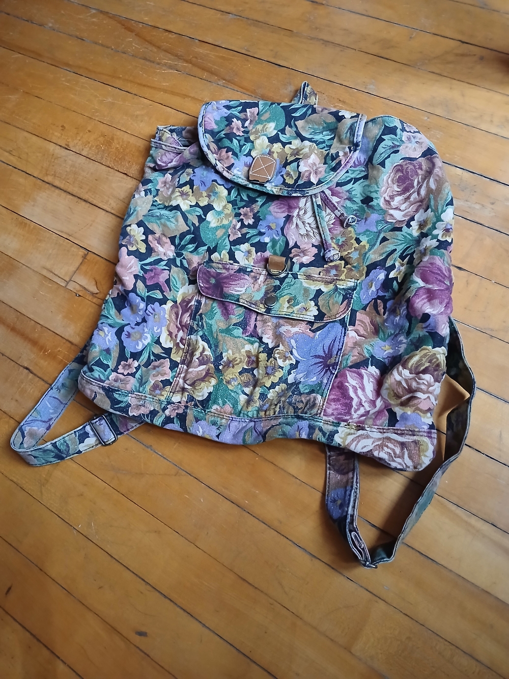 Floral Canvas Drawstring Backpack - Multicolor